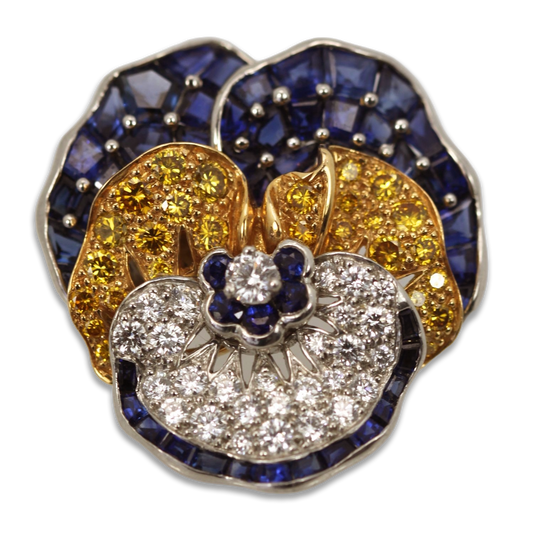Oscar Heyman Sapphire Diamond Pansy Brooch