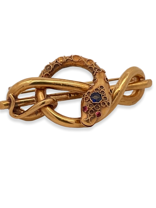 Victorian Snake Brooch 18K Yellow Gold