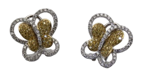 Yellow & White Diamond Butterfly Earrings