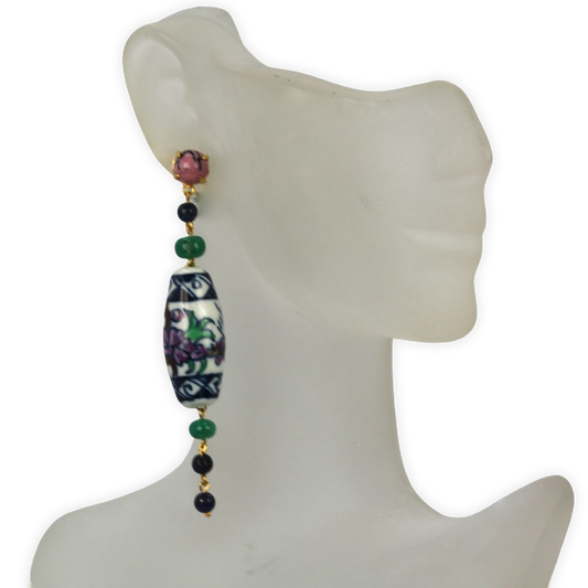 Rhodolite ceramic drop earrings