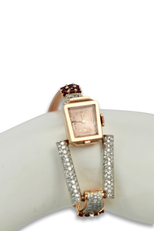 Retro 14 Karat Ruby Diamond Watch
