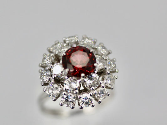 Natural Garnet Rhodolite Diamond Ring