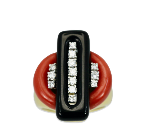 Art deco coral ring, 18K gold