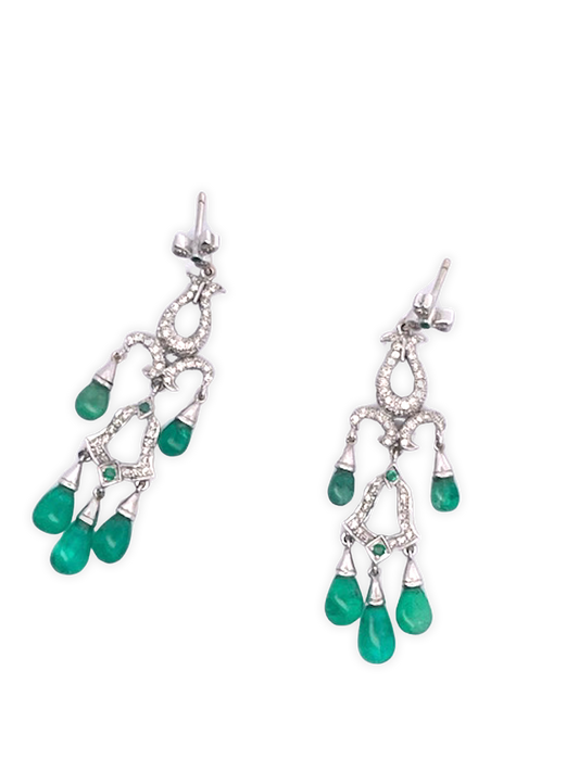 Emerald drop earrings with diamonds