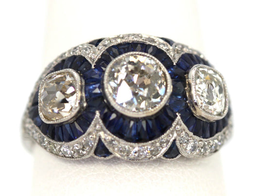 Deco Platinum Sapphire Diamond Ring Circa 1920'S 3.28 Carats
