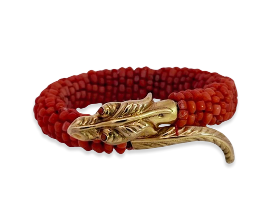 Coral and gold snake bracelet