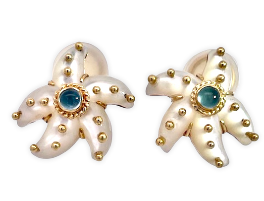 Aquamarine and pearl earrings