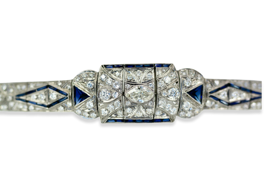 Art Deco Platinum Diamond Sapphire Bracelet