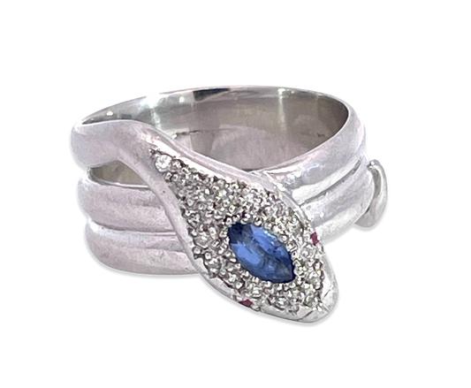 White gold snake ring with tanzanite