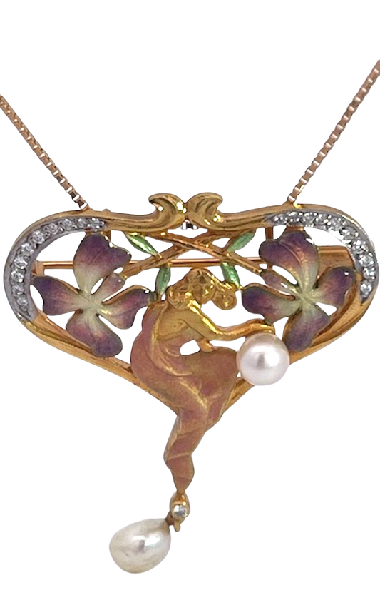Masriera Art Nouveau pendant with pearl