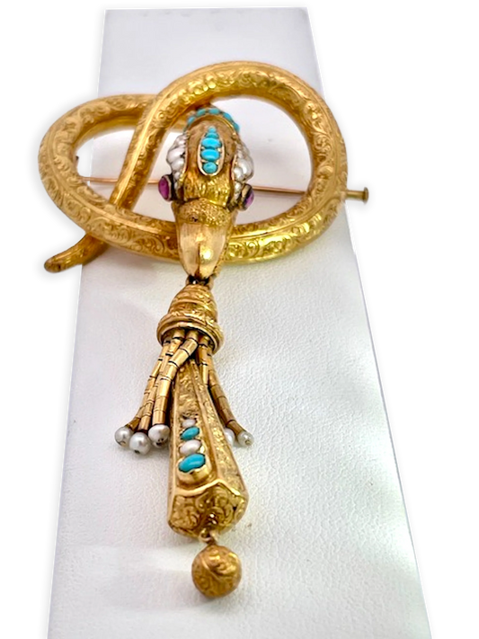 Snake Pendant Brooch 18K French
