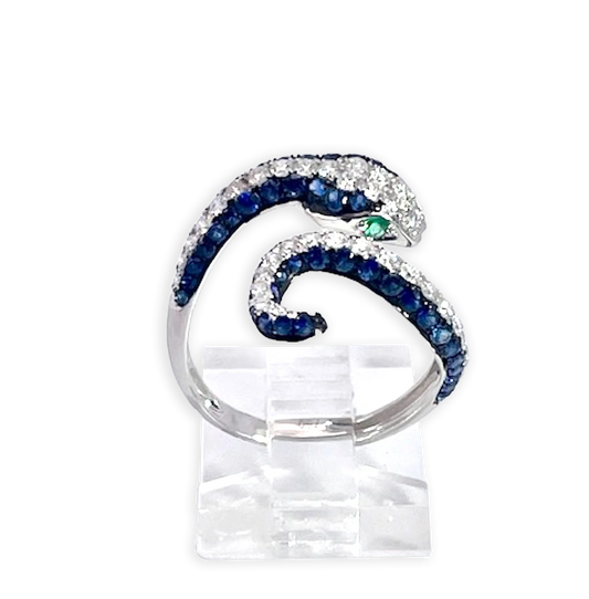 Sapphire Diamond Snake Ring 18K