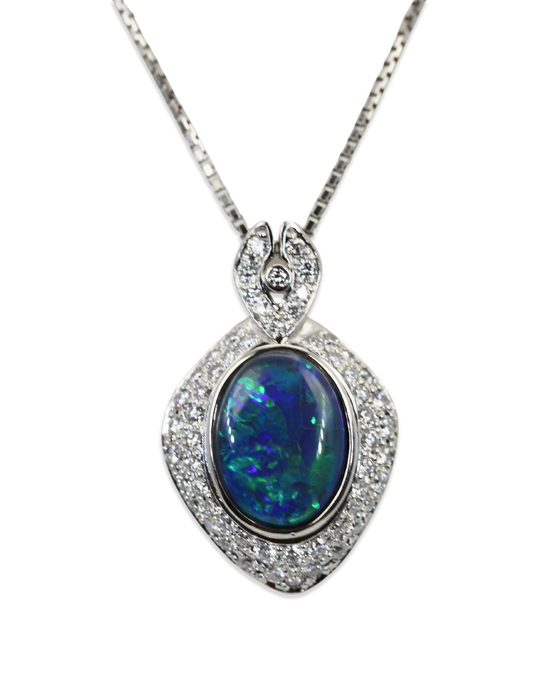 Black Opal Platinum Diamond Pendant