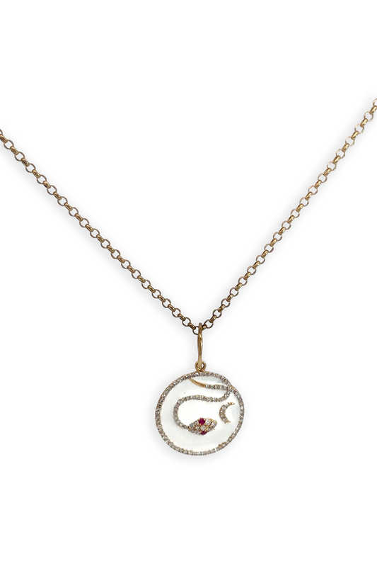 Snake Pendant Diamond Ruby Crescent 14K