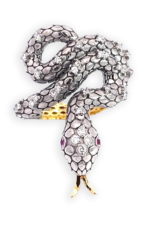 Snake Ring Silver and Gold Diamond Studded