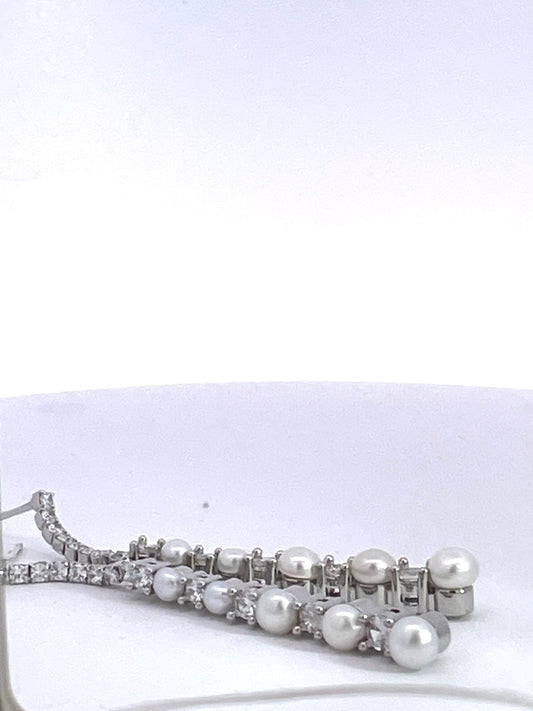 Pearl Diamond Long Earrings 14K