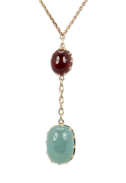 Aquamarine & Ruby Cabochon Necklace