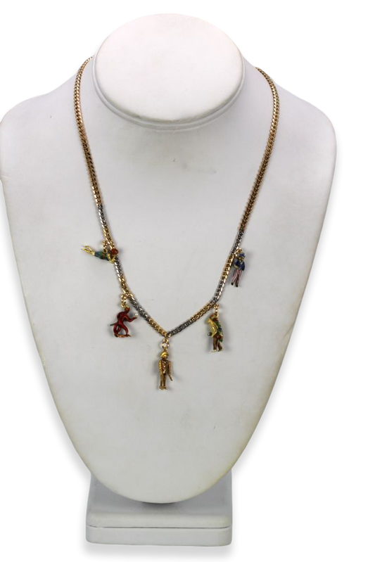 French Platinum & 18K Enamel Charm Necklace