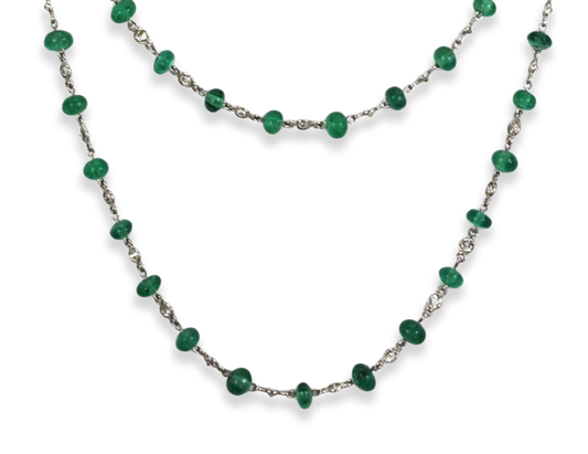 Diamond & Emerald Bead Necklace