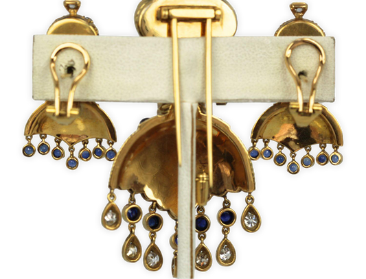 Antique Blackamoor 18K Yellow Gold Brooch And Earrings