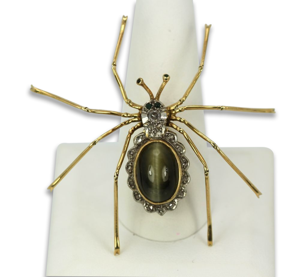 Retro Cat's Eye Chrysoberyl Spider Brooch
