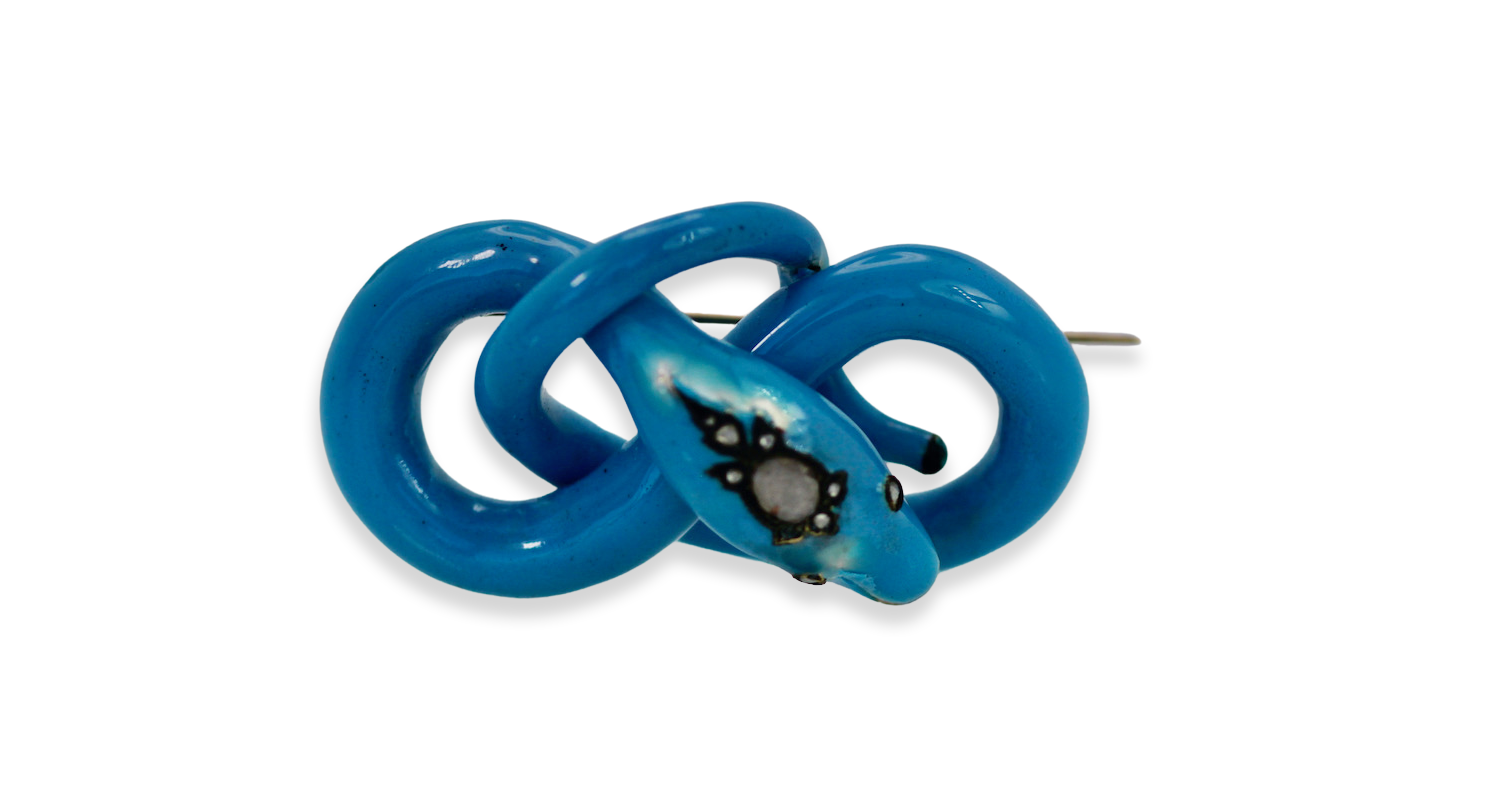 Victorian Enamel Diamond head Snake Brooch