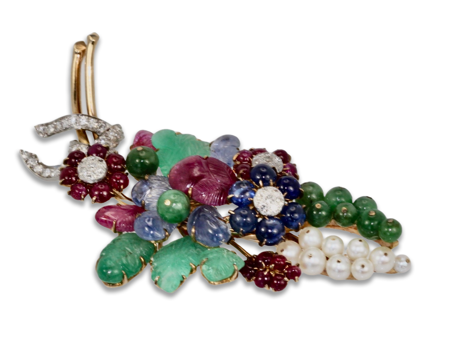 Diamond and gem brooch, 18K gold