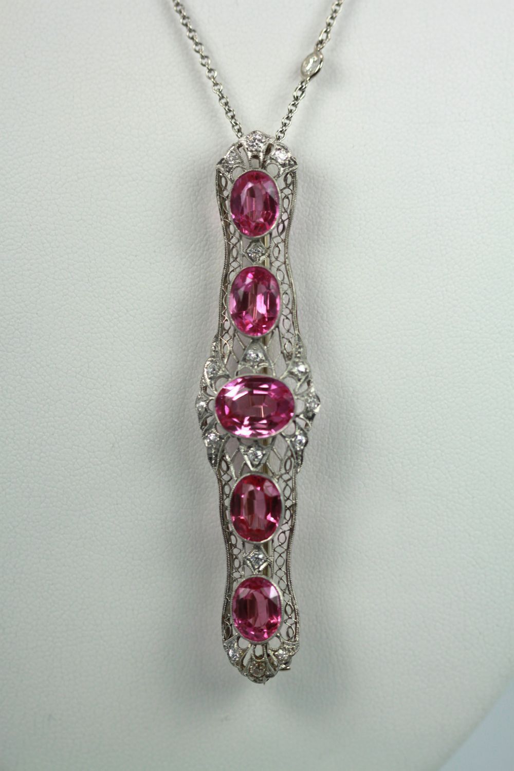 Pink Sapphire And Platinum Deco Brooch With Diamonds