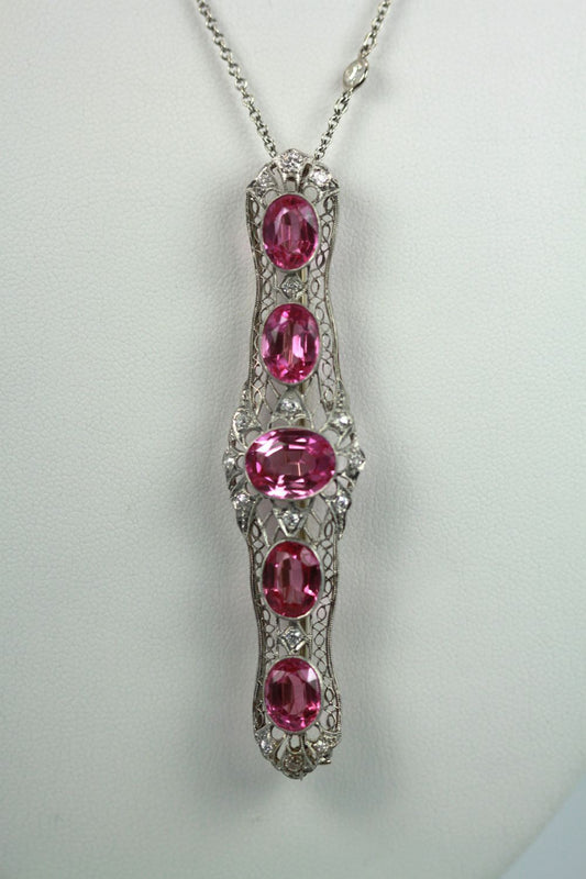 Pink Sapphire And Platinum Deco Brooch With Diamonds