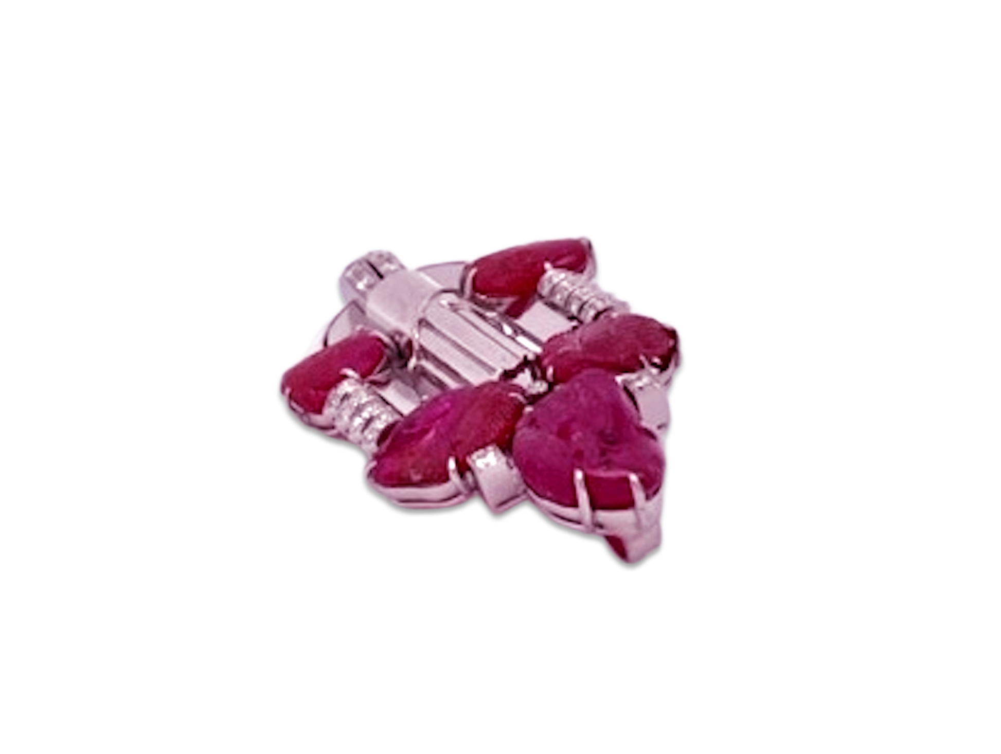 Art Deco Carved Ruby & Diamond Brooch