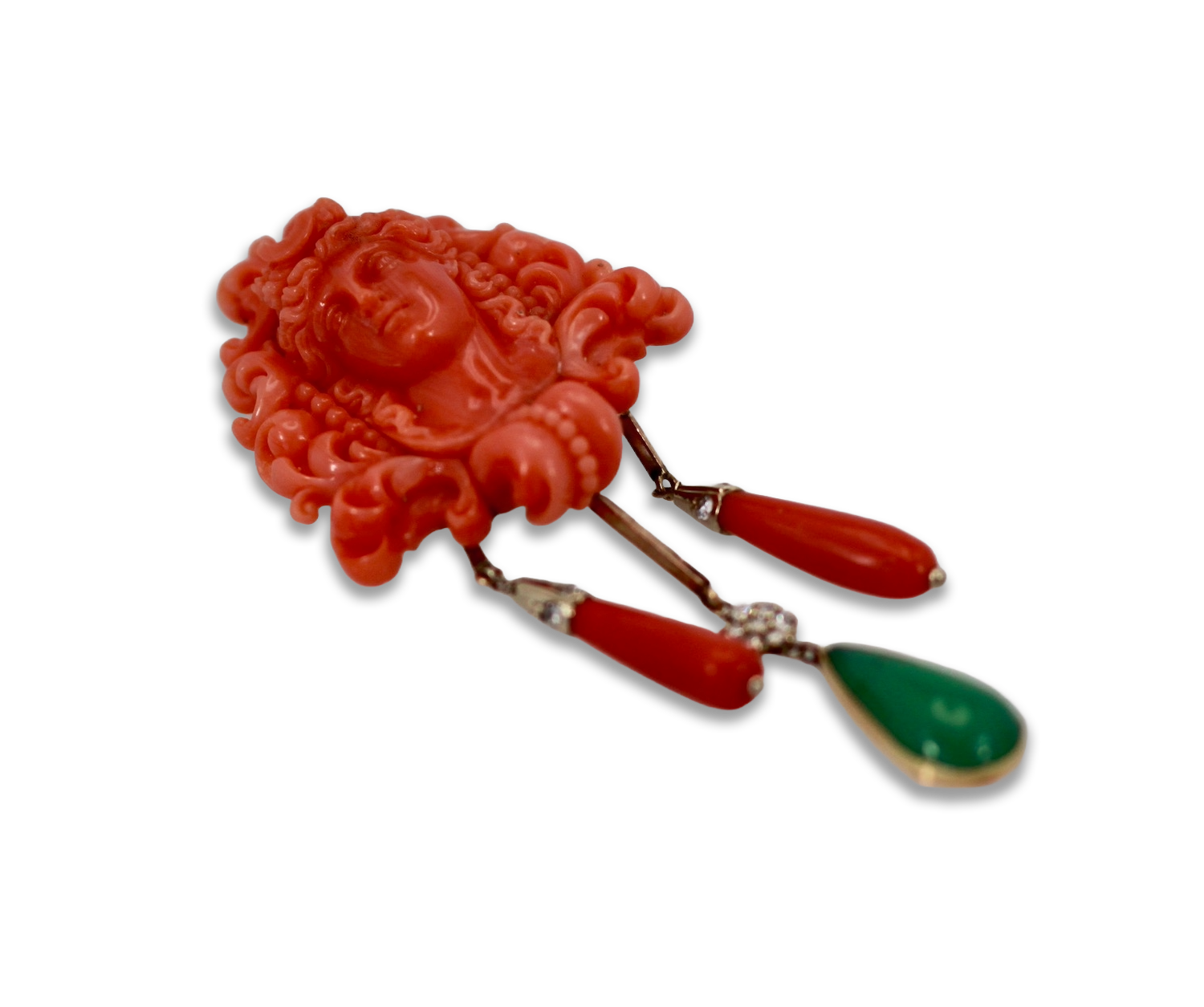 Carved Coral Brooch Pendant