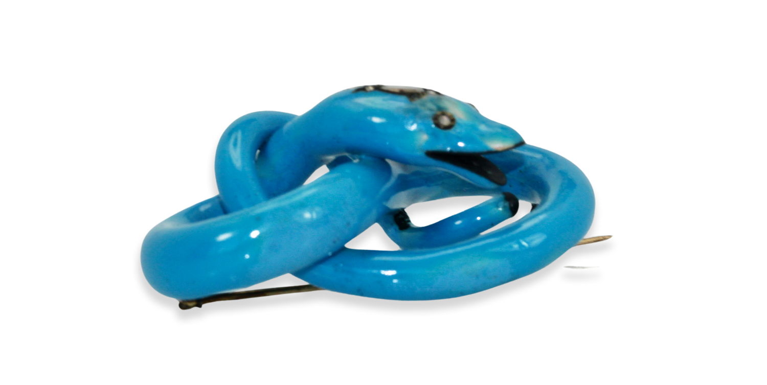 Victorian Enamel Diamond head Snake Brooch