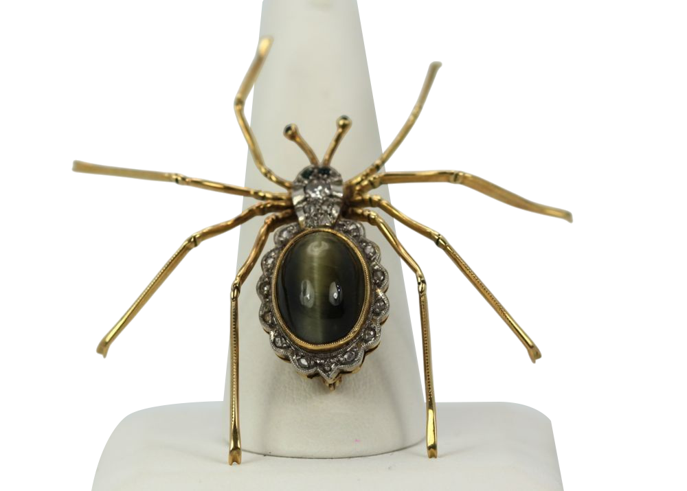 Retro Cat's Eye Chrysoberyl Spider Brooch