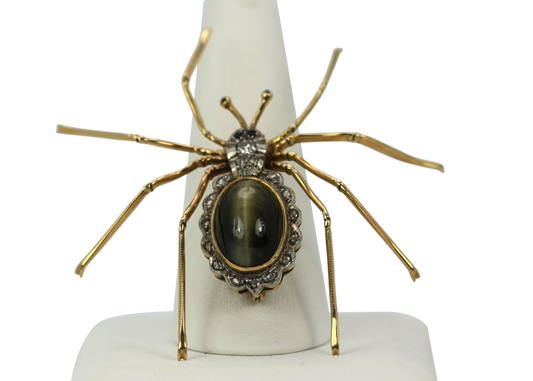 Retro Cat's Eye Chrysoberyl Spider Brooch