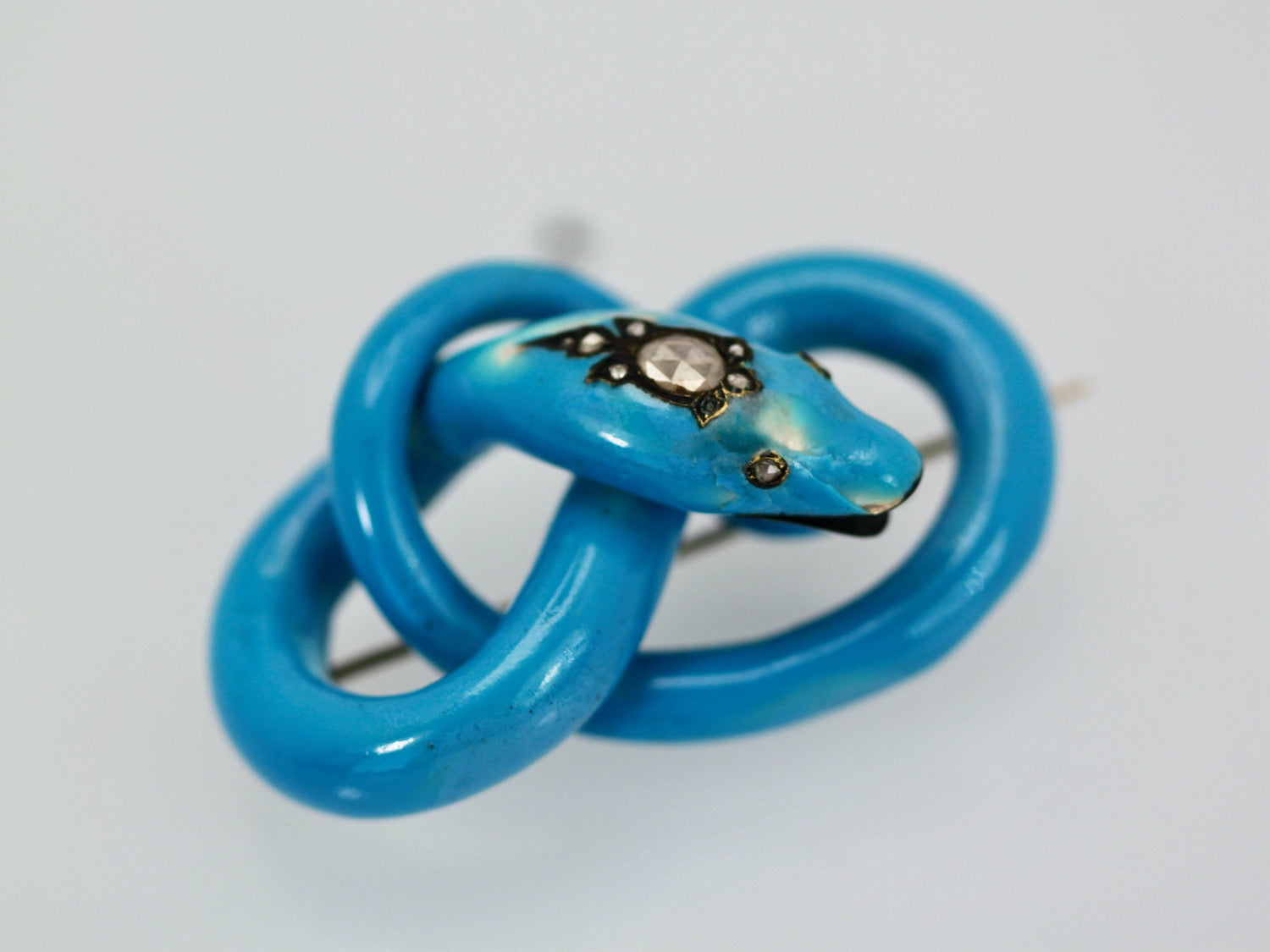 Victorian Enamel Diamond head Snake Brooch