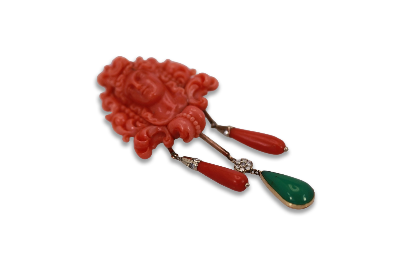 Carved coral pin pendant combo