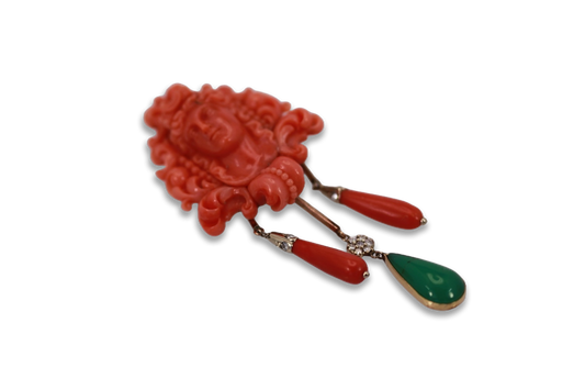 Carved coral pin pendant combo