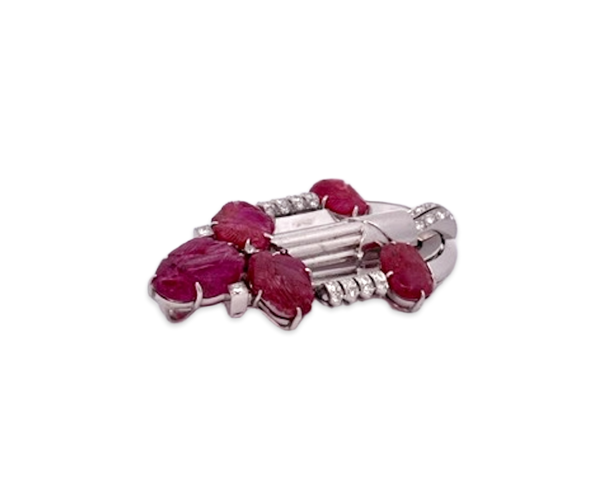 Art Deco Carved Ruby & Diamond Brooch