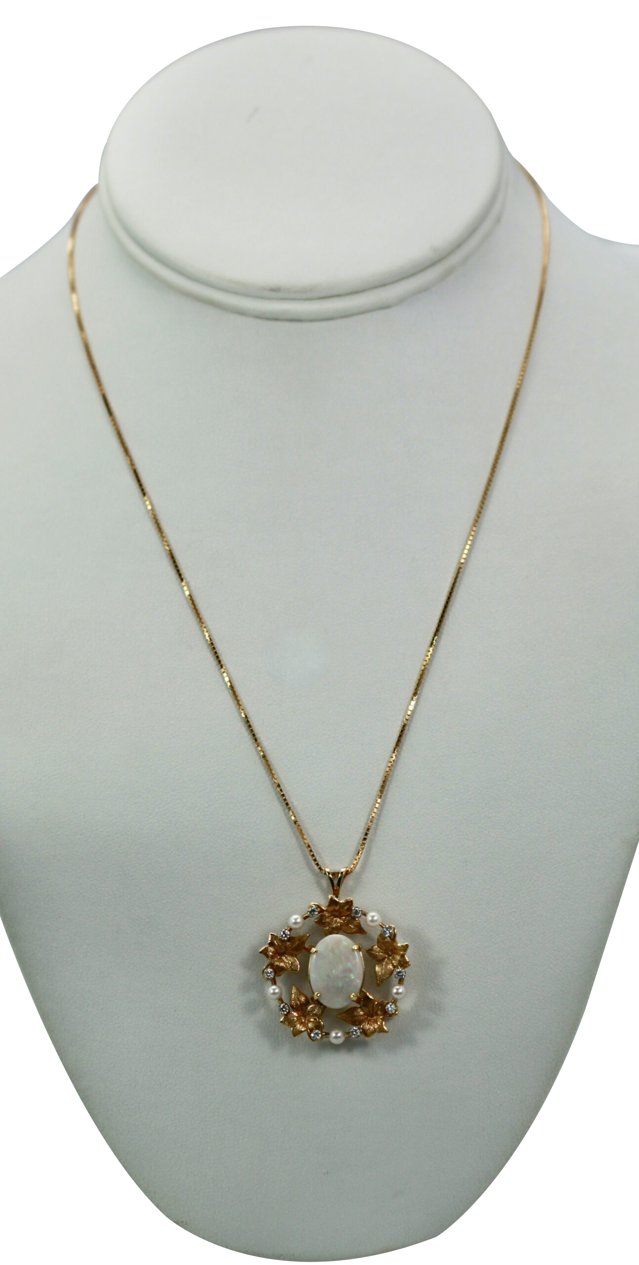 Opal Laurel Leaf Brooch Pendant 14K