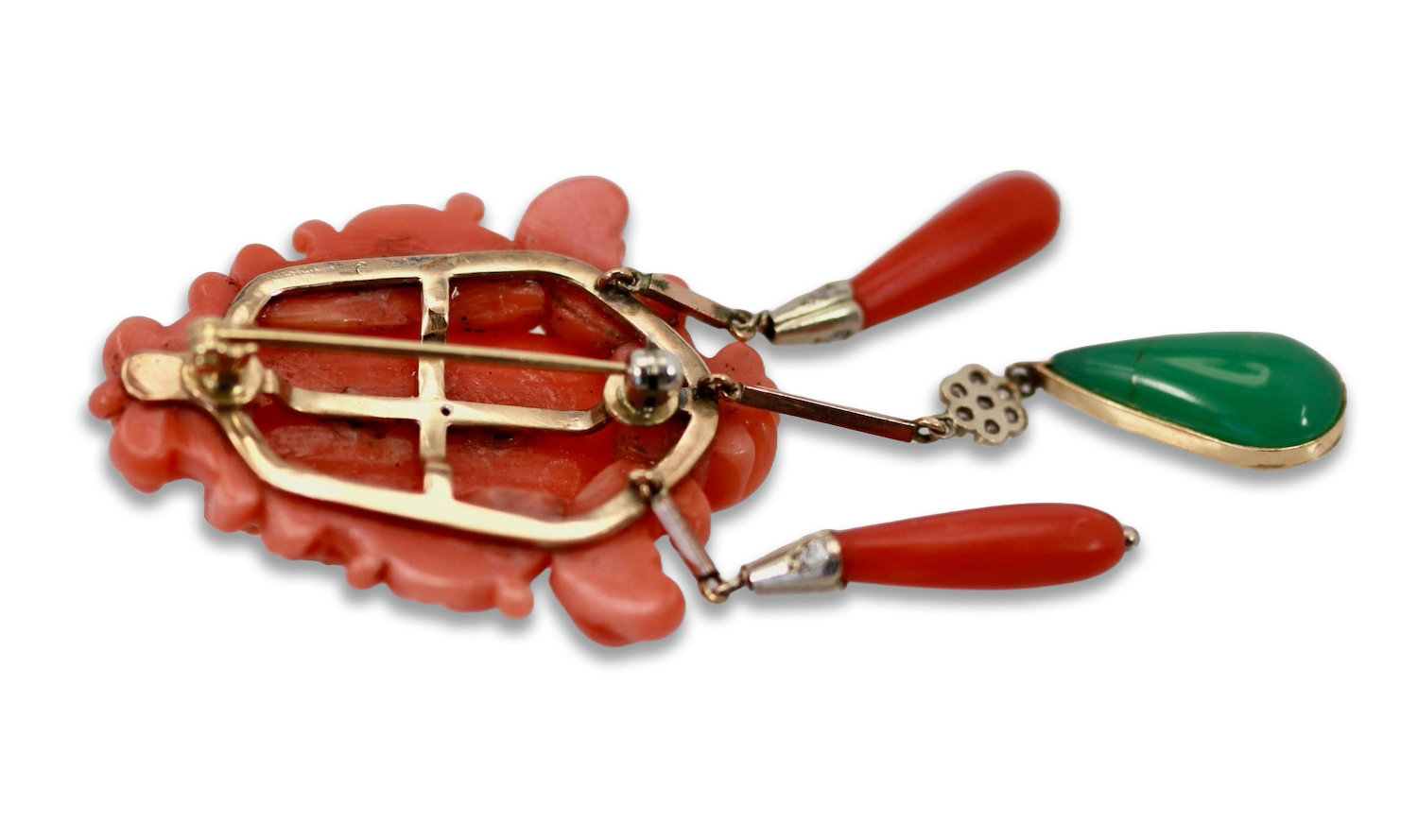 Pendant brooch with coral and gem