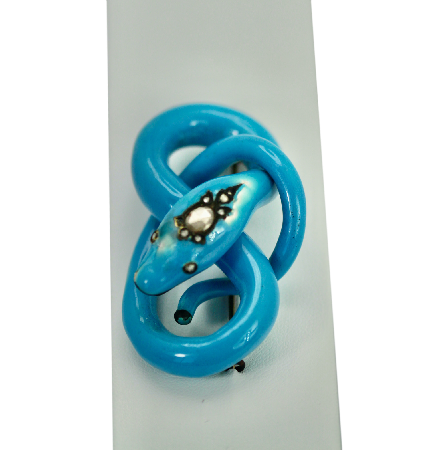 Victorian Enamel Diamond head Snake Brooch