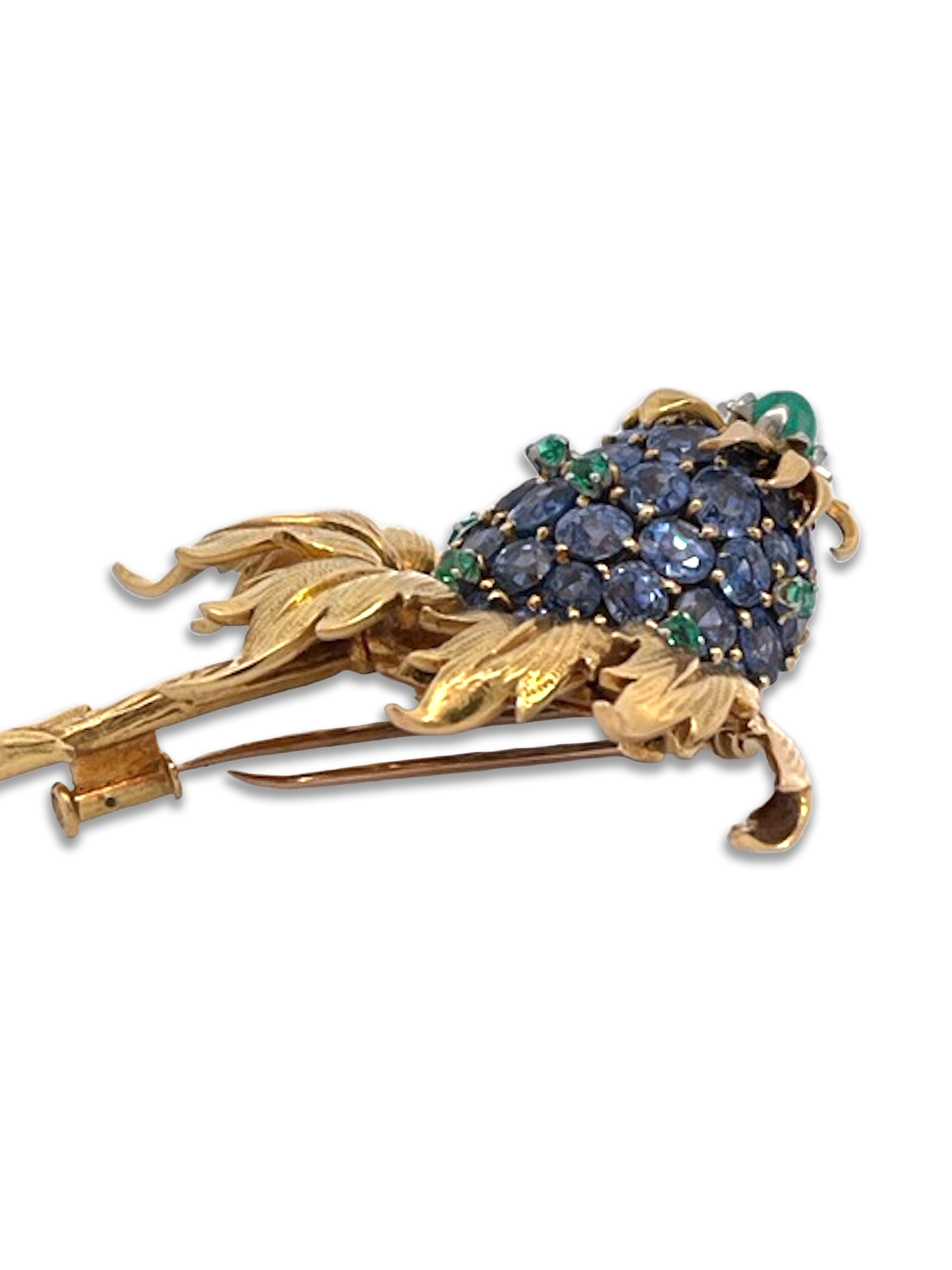 18K gold sapphire thistle pin by Schlumberger