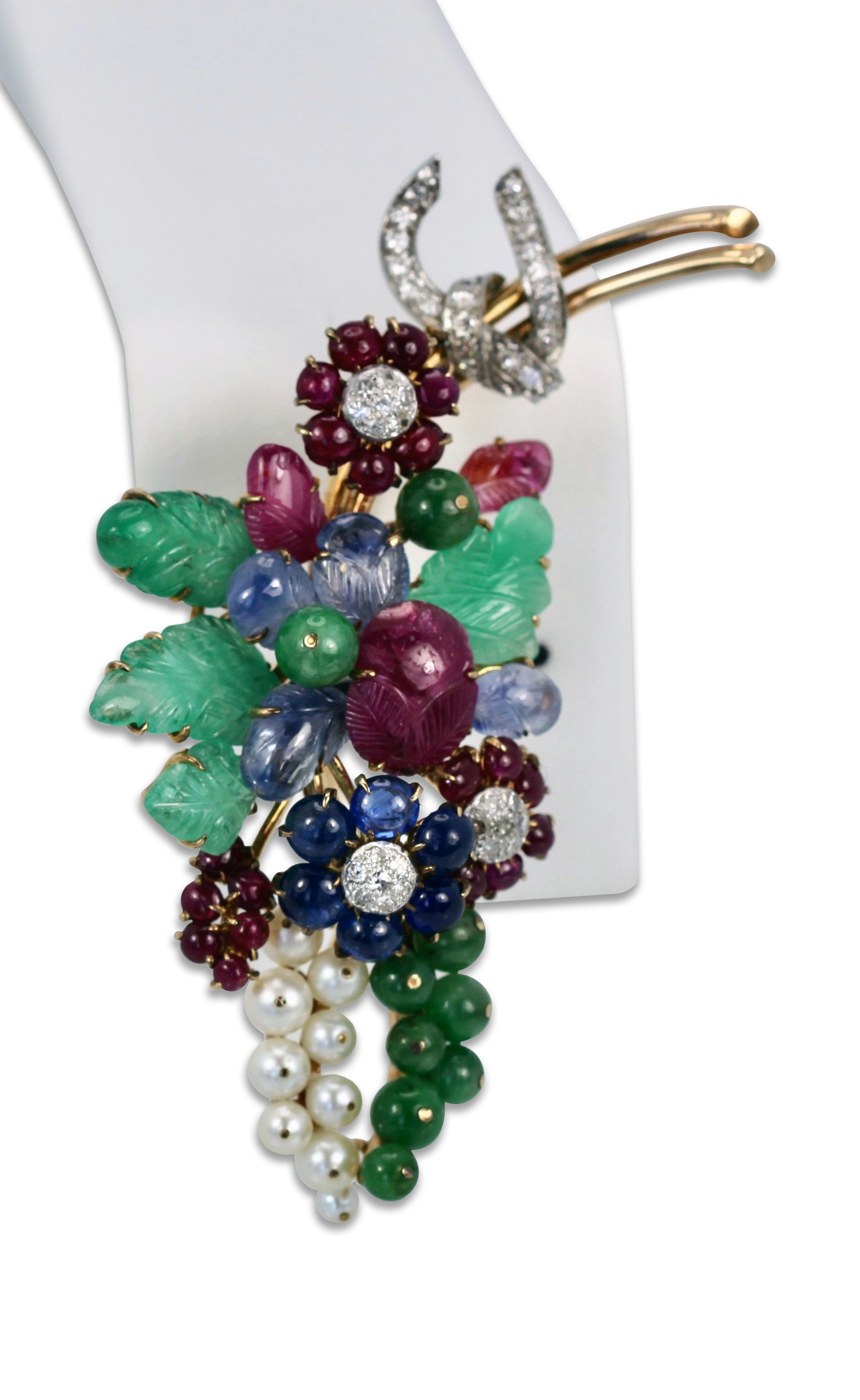 Certified gemstone brooch, 18K