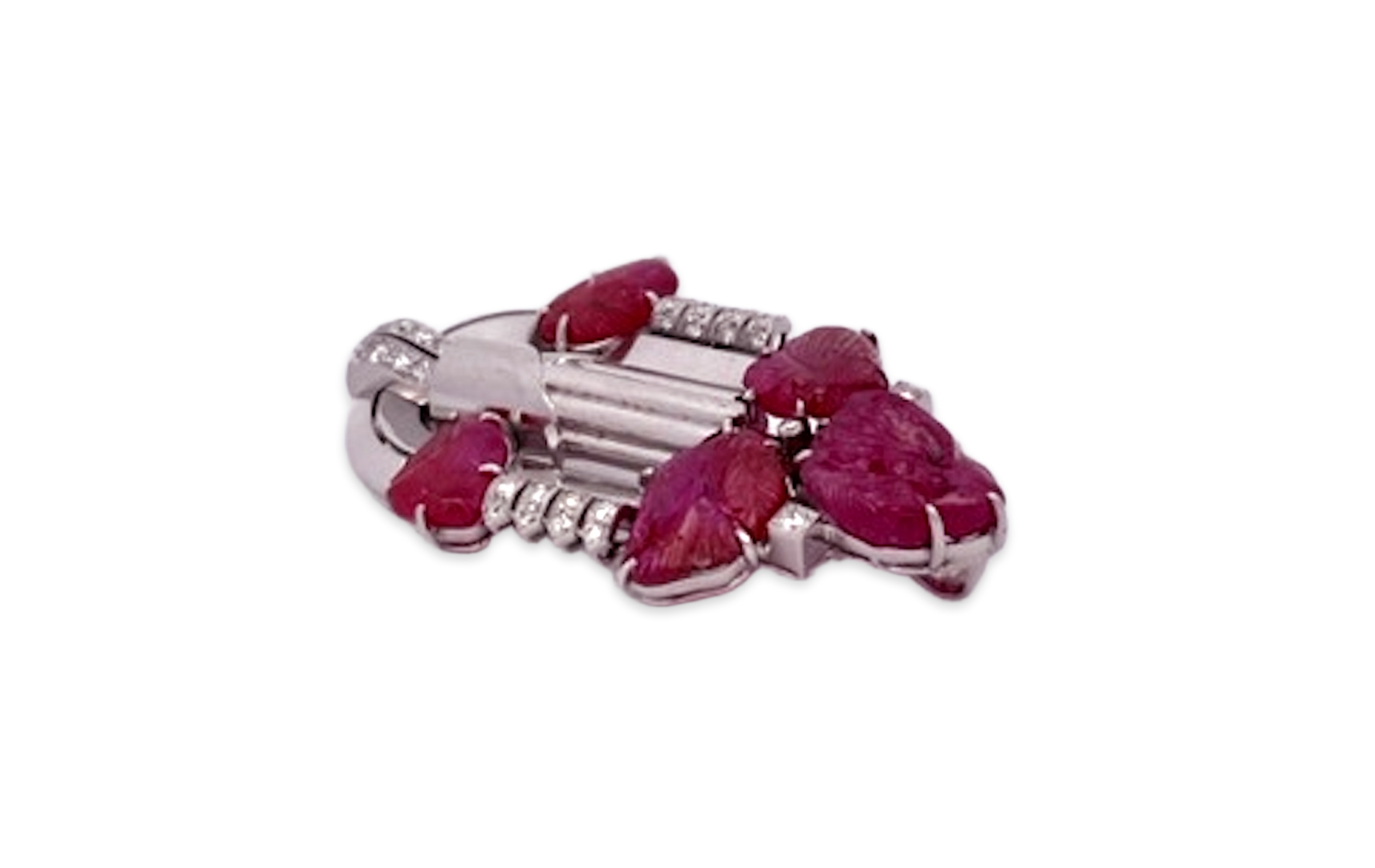 Art Deco Carved Ruby & Diamond Brooch