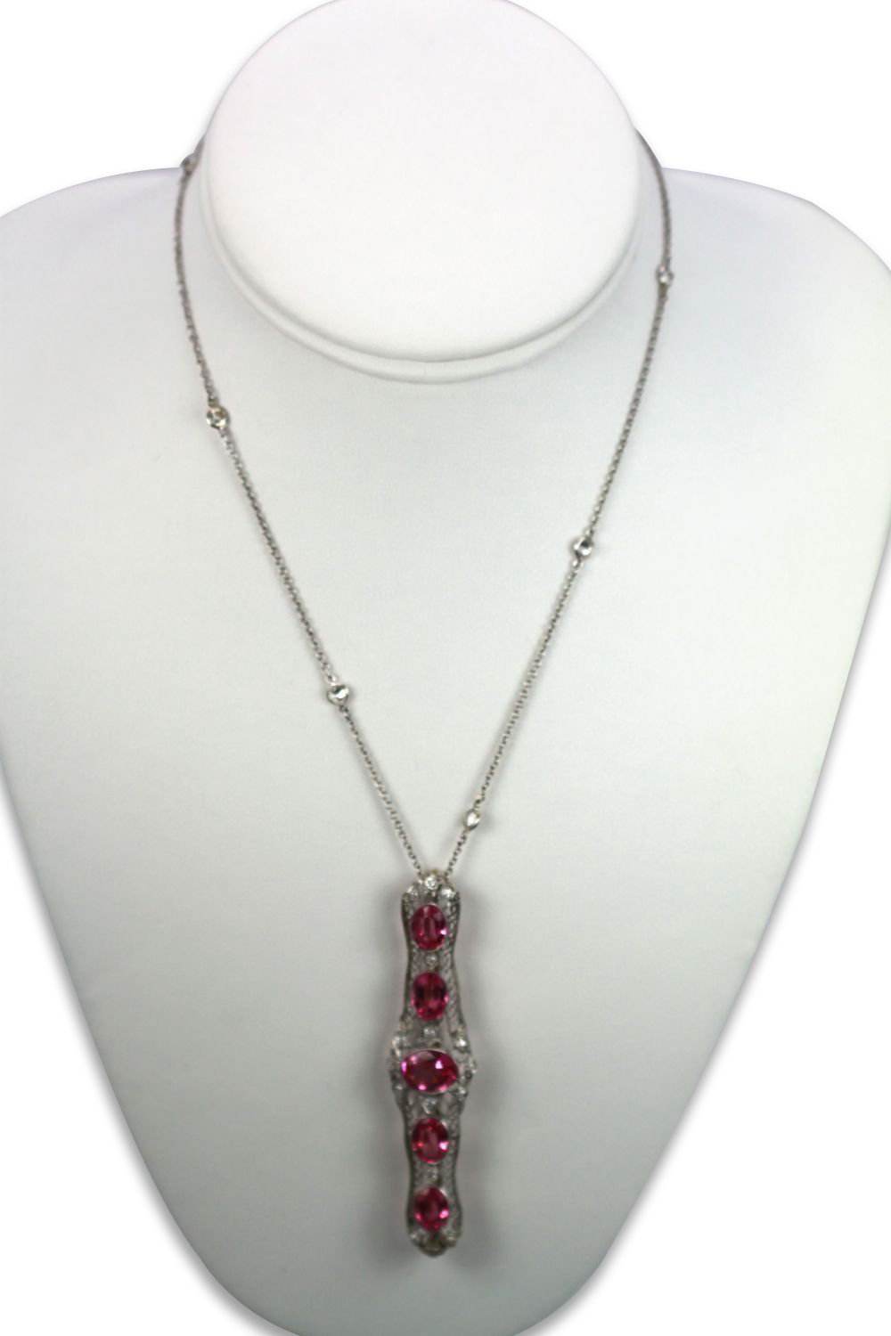 Pink Sapphire And Platinum Deco Brooch With Diamonds