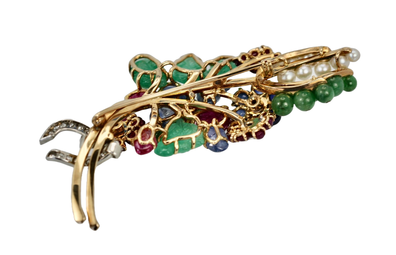 18K brooch with diamonds and gems