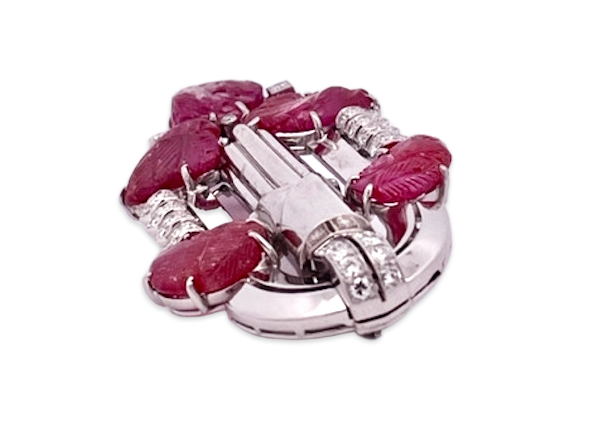 Art Deco Carved Ruby & Diamond Brooch