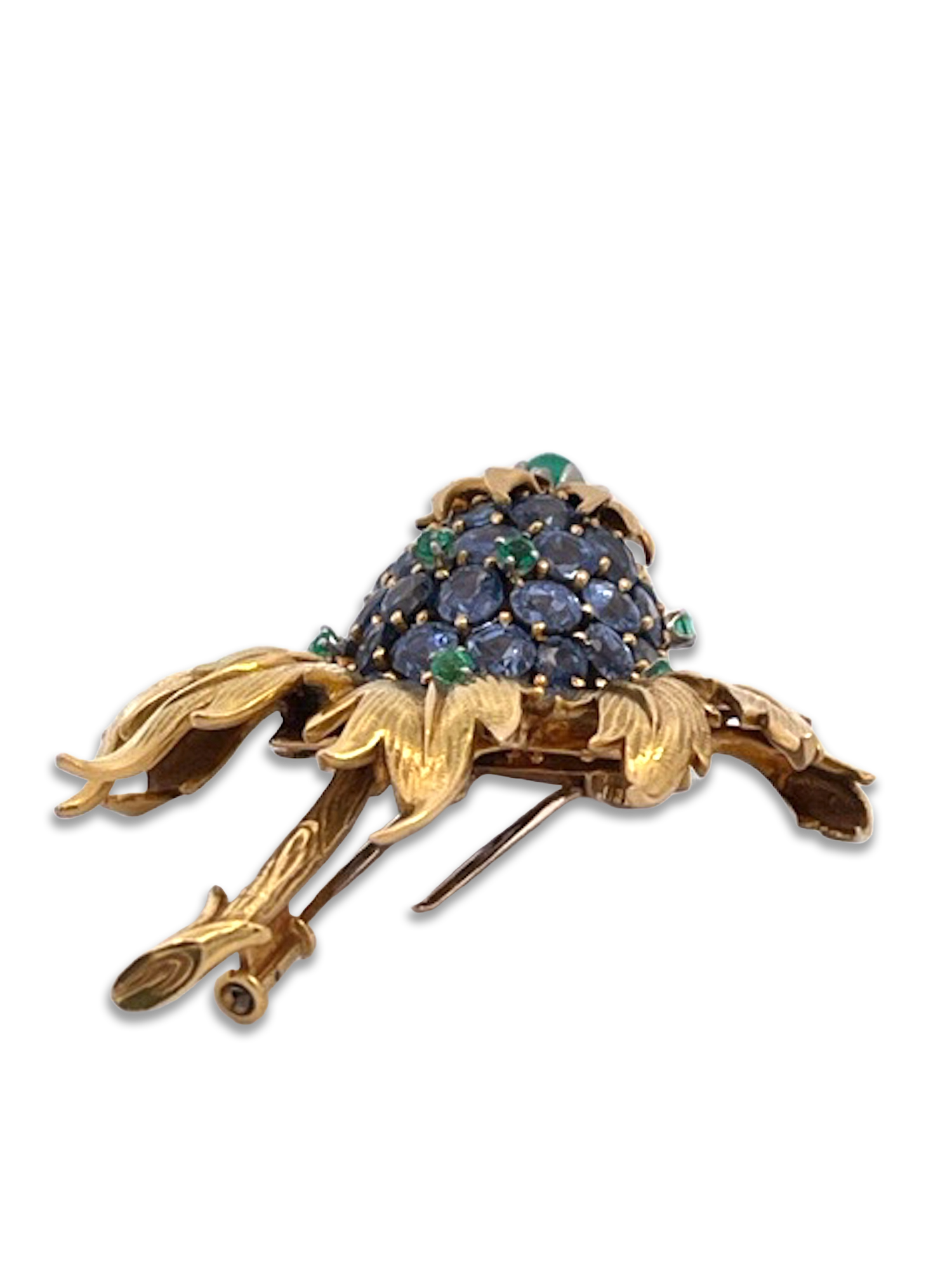 Schlumberger thistle pin with emerald accents