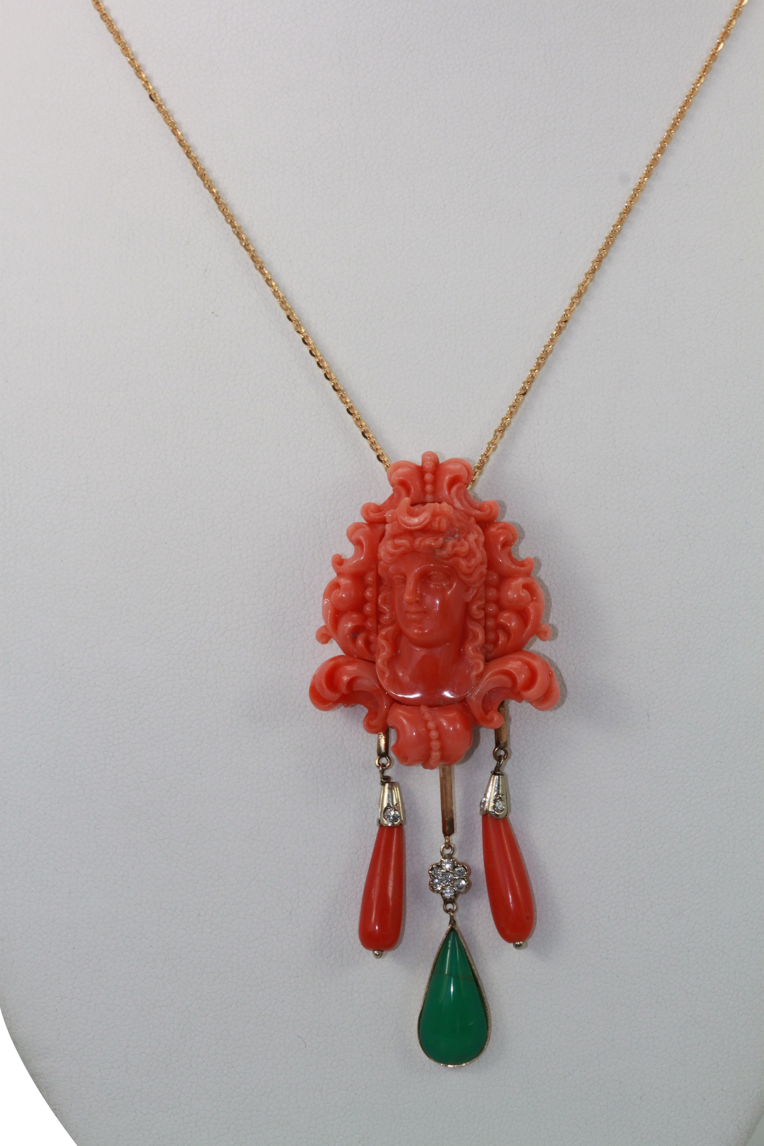 Carved coral pin pendant combo