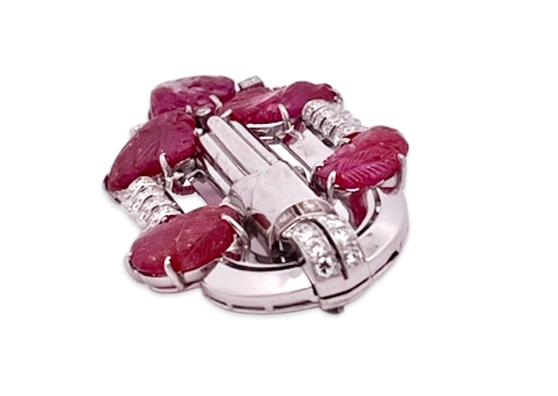 Art Deco Carved Ruby & Diamond Brooch